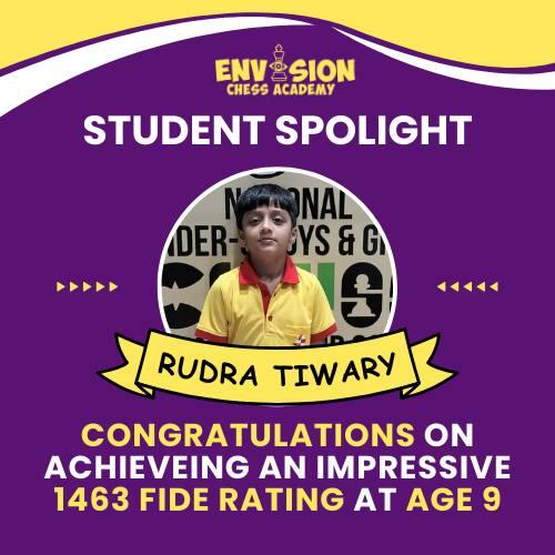 Rudra Tiwary, Envision Chess Academy student, 1463 FIDE rating at age 9