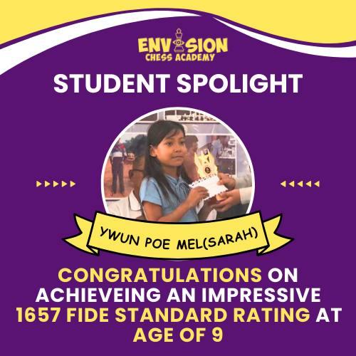 Ywun Poe Mel (Sarah), Envision Chess Academy student, 1657 FIDE standard rating at age 9