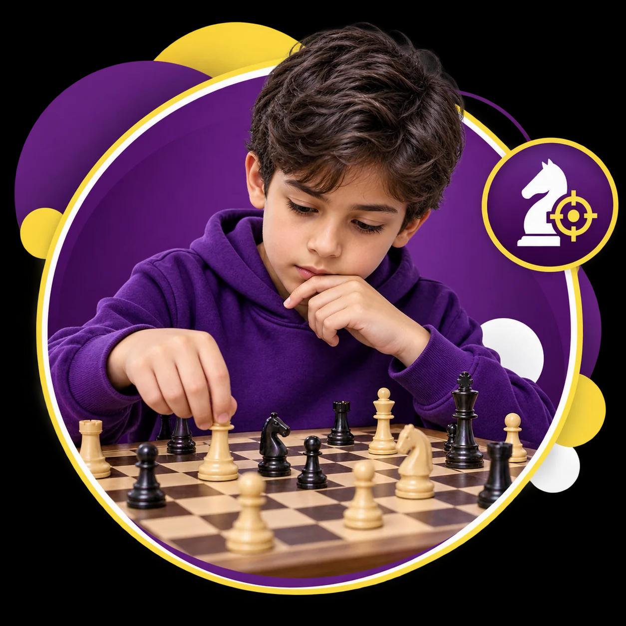 Young chess student making a move on the board during a live coaching session